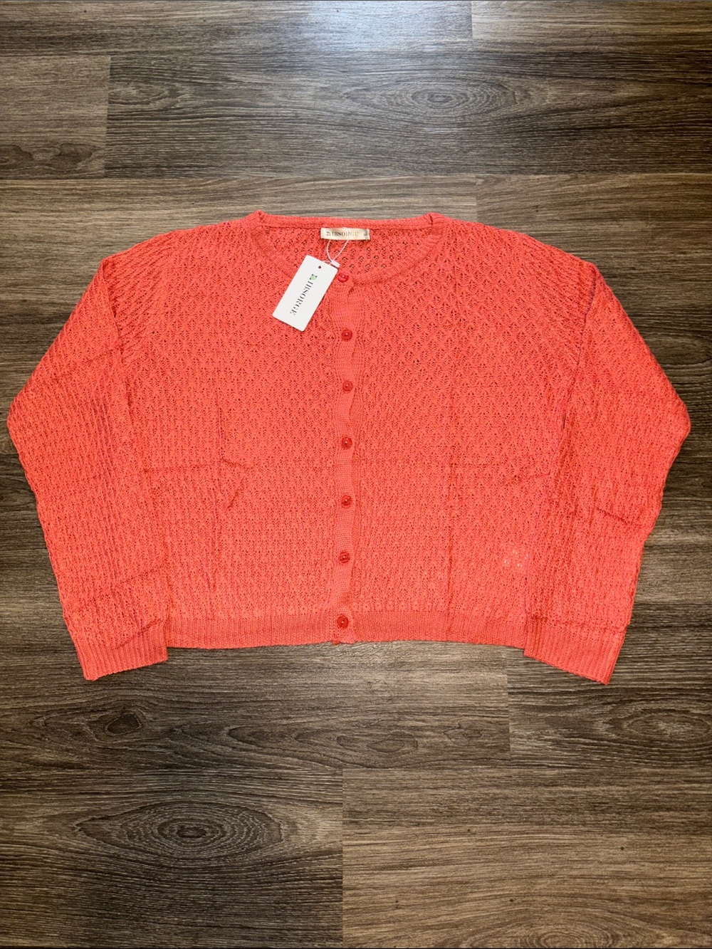 Lightweight Coral Openwork Button-Up Cardigan